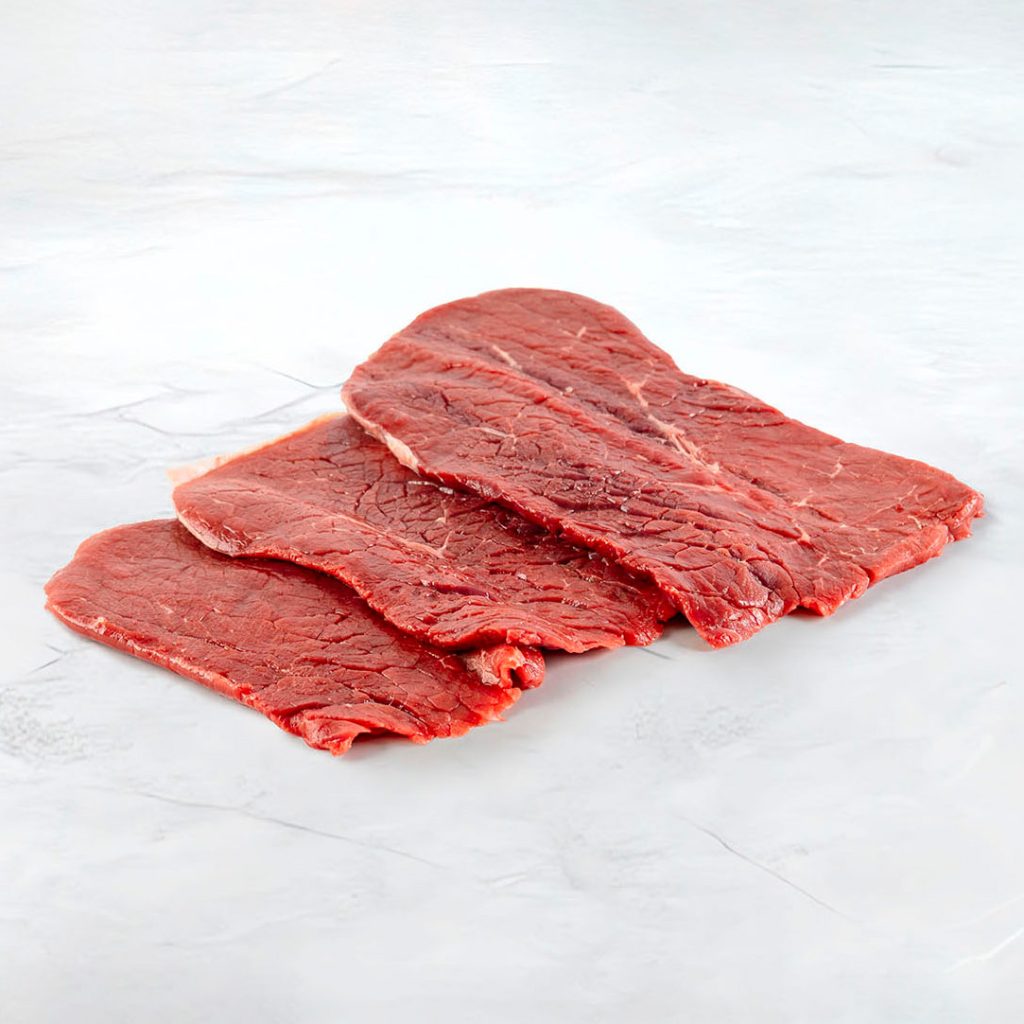 tre bistecche di fettina coscia di fassone piemontese su fondo ardesia