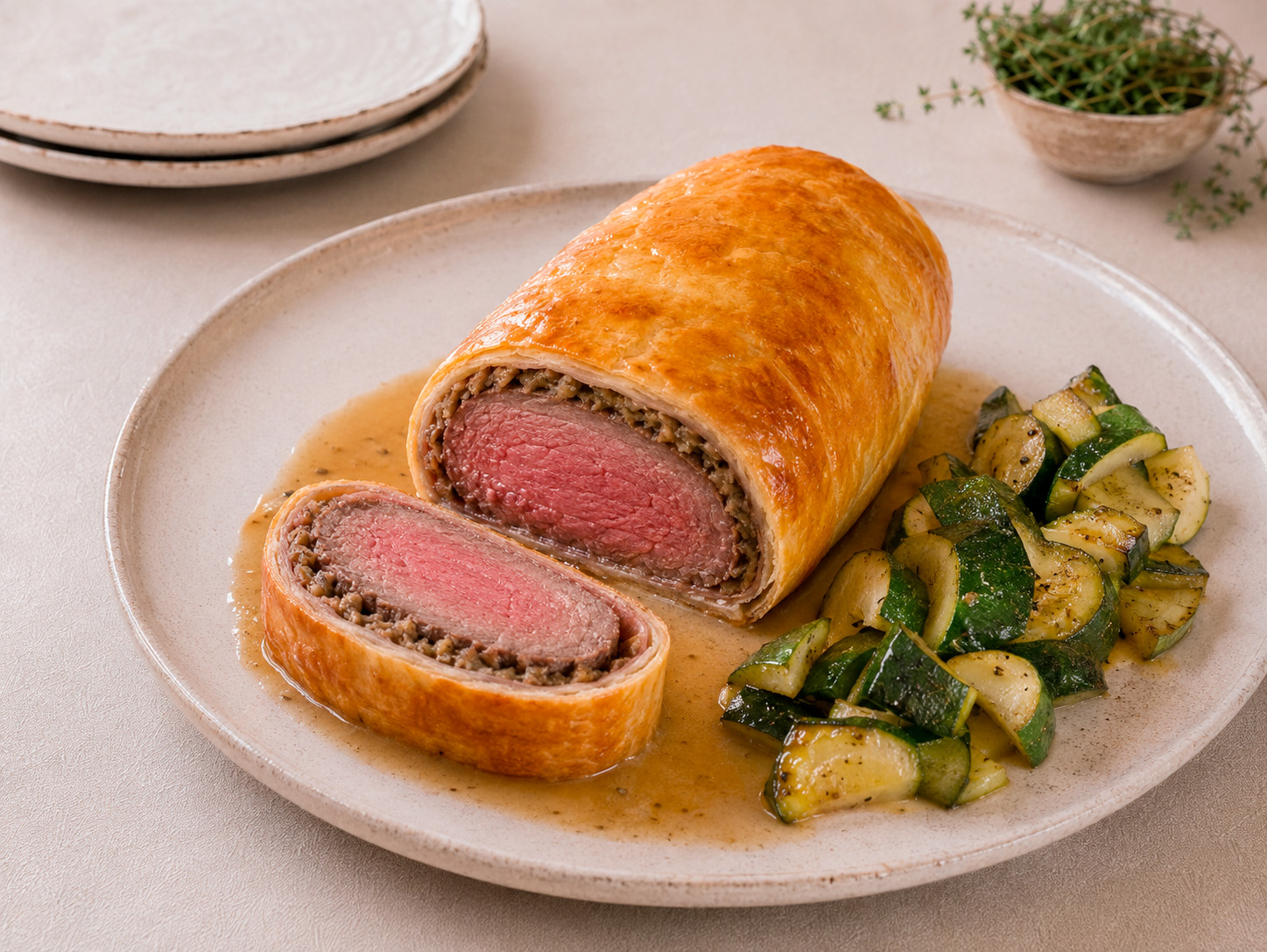 filetto alla wellington cotto al forno con contorno di zucchine