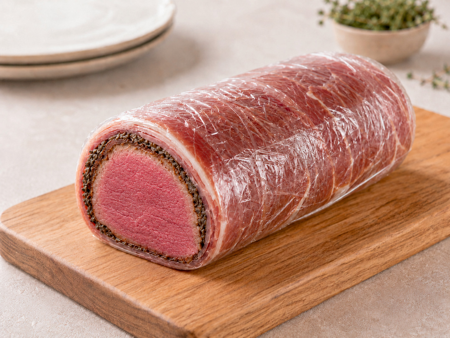 filetto alla wellington avvolto da prosciutto crudo